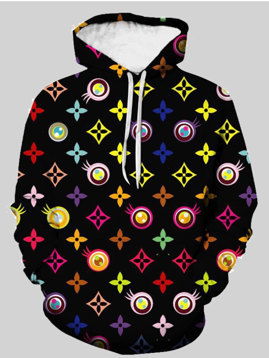 

Lovely Men Geometric Print Oversized Hoodie, Black