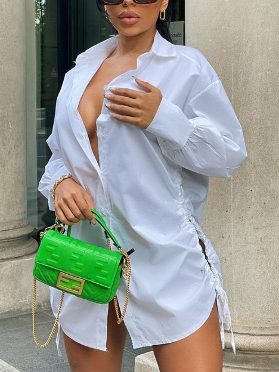

LW Dropped Shoulder Drawstring Shirt Dress, White