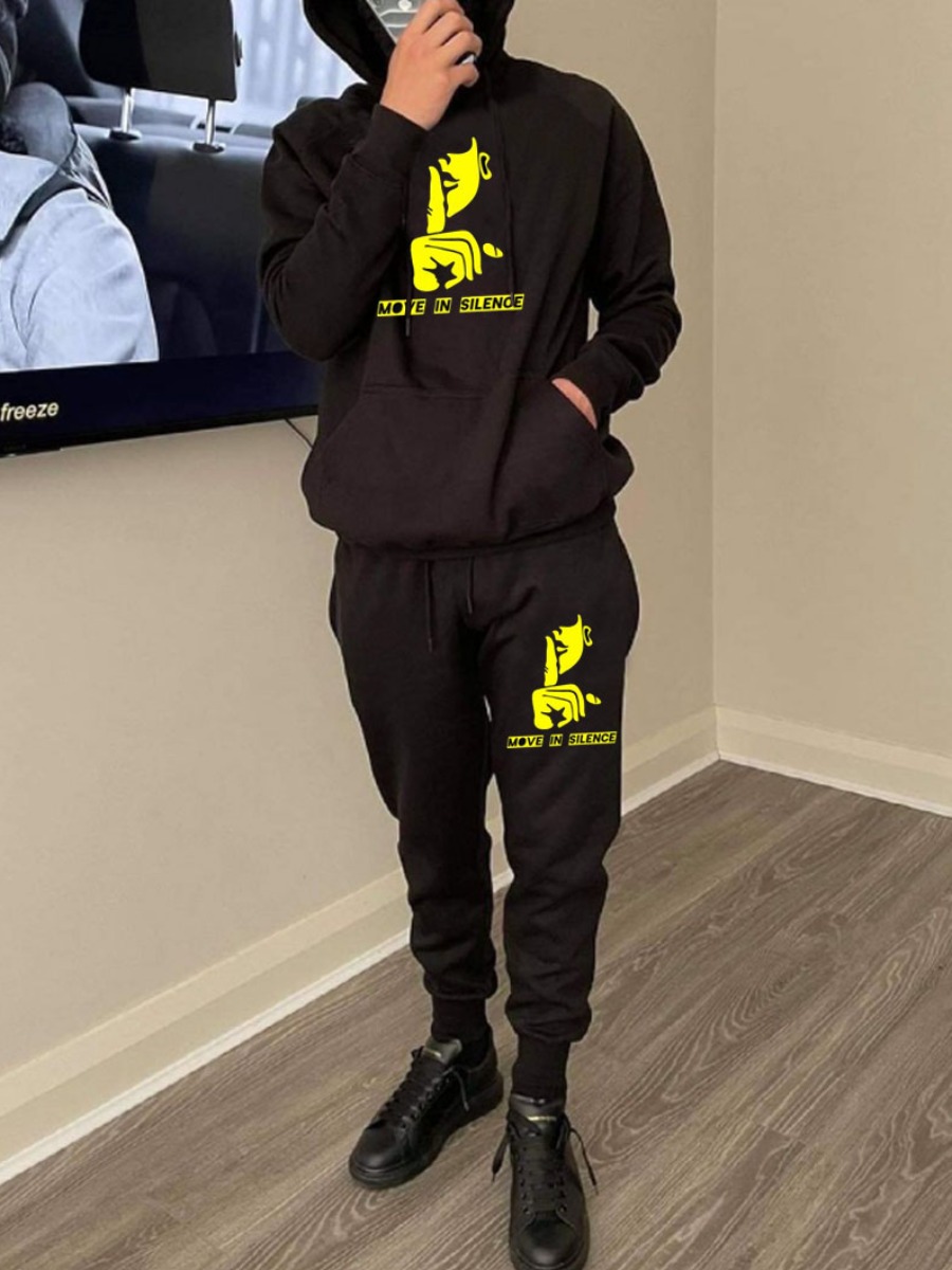 

LW Men Letter Print Oversized Pants Set, Black