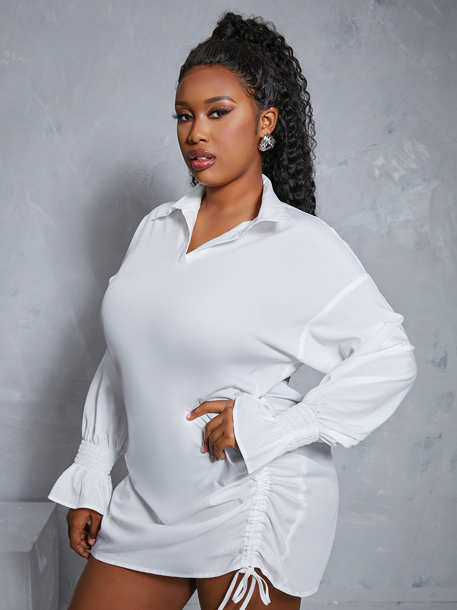 LW Plus Size Drawstring Shirred Dress, White
