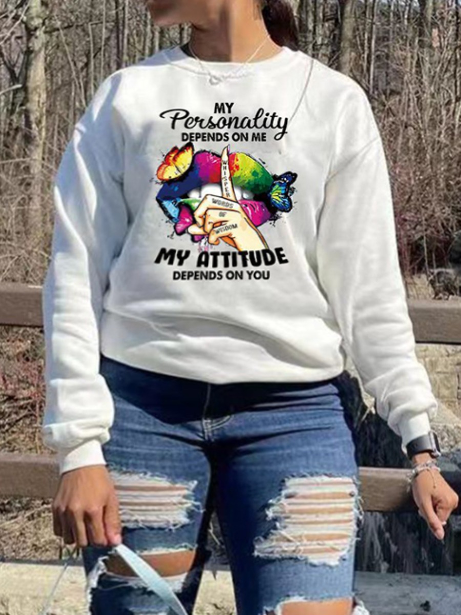 

LW Plus Size Lip Letter Print Hoodie, White