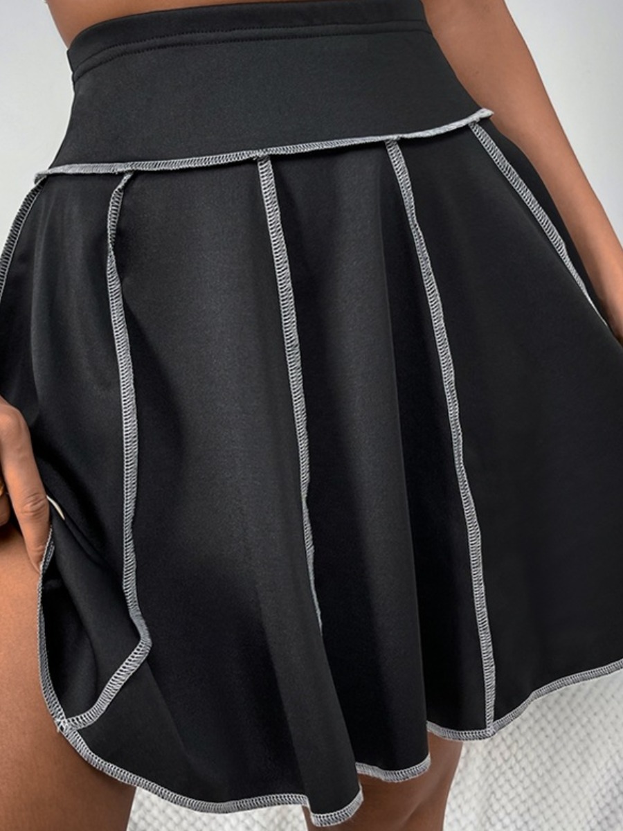 

Lovely Striped A Line Skirt, Black