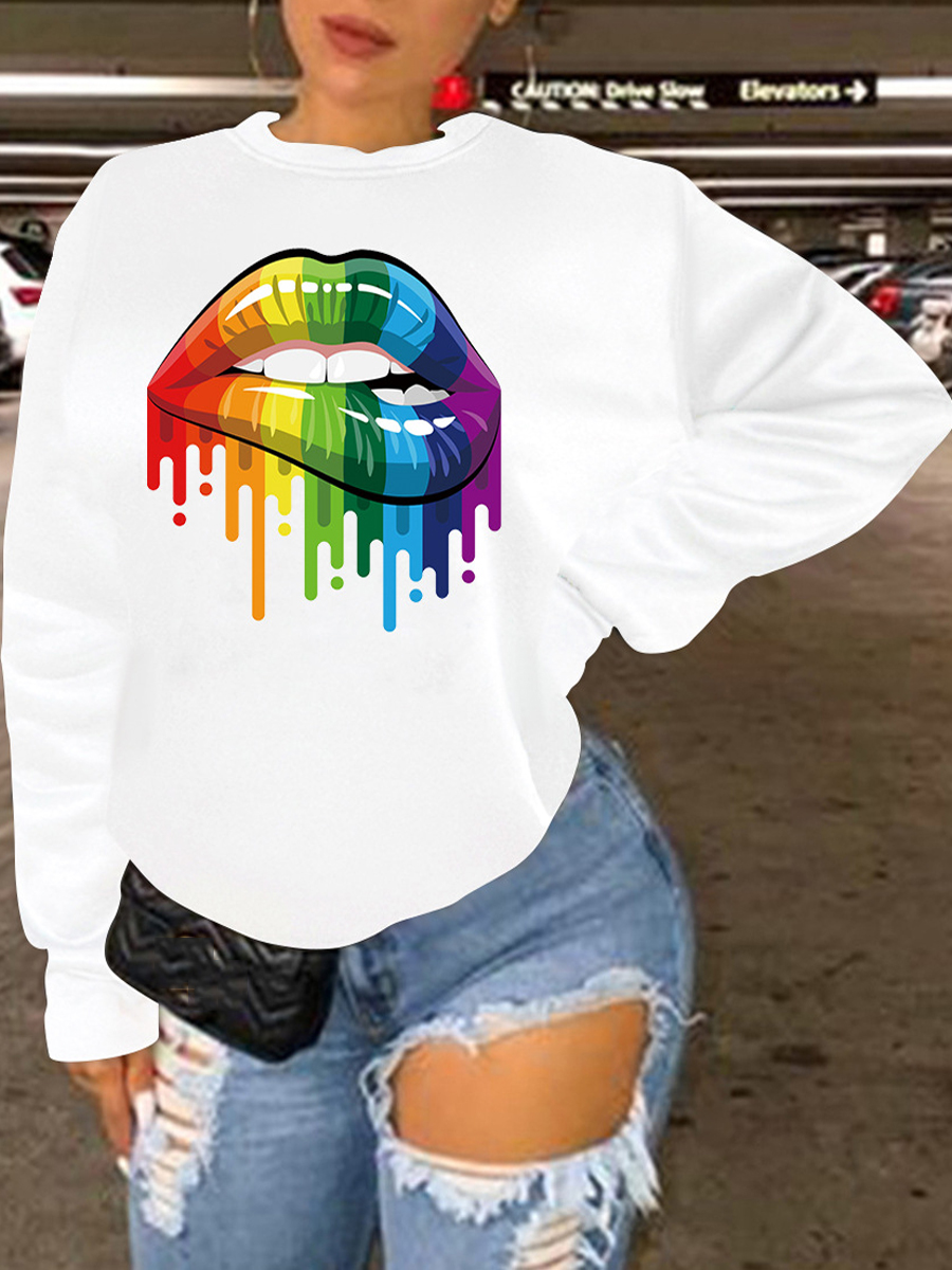 

LW BASICS Plus Size Lip Print Oversized Hoodie, White
