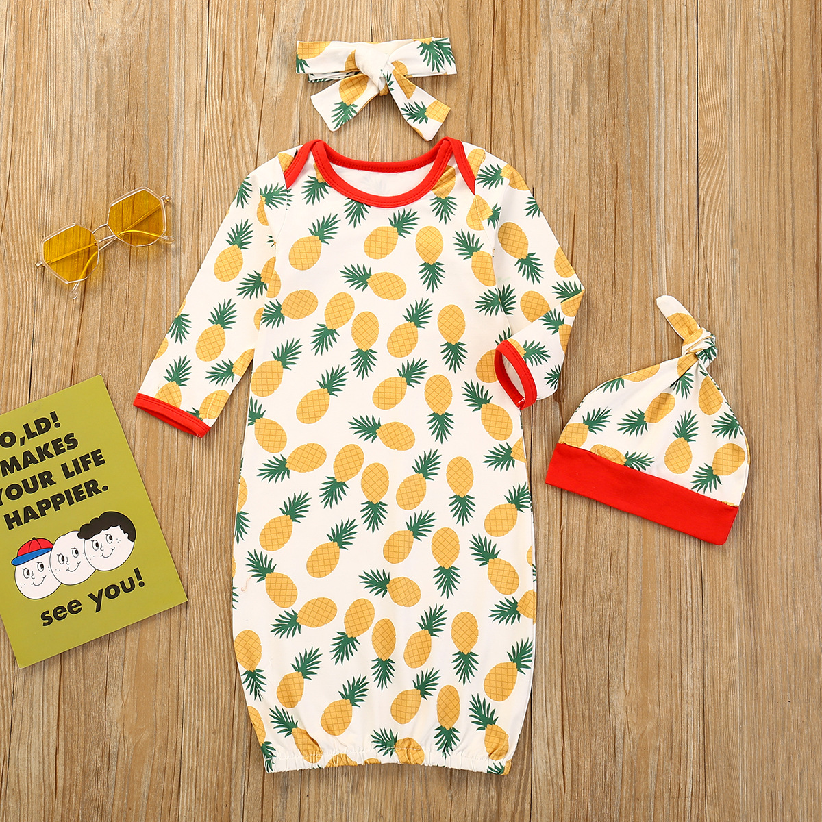 

Lovely Girl Fruit Print Patchwork Dress (With Headband And Hat), White