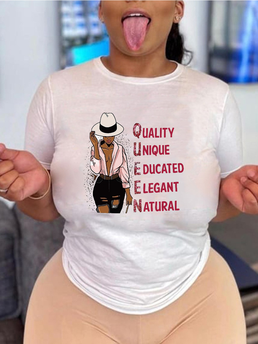 

LW BASICS Plus Size Figure Letter Print T-shirt, White