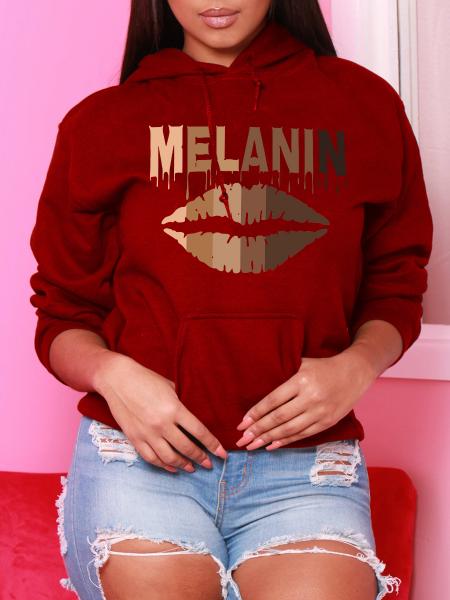 

LW BASICS Lip Letter Print Oversized Hoodie, Wine red