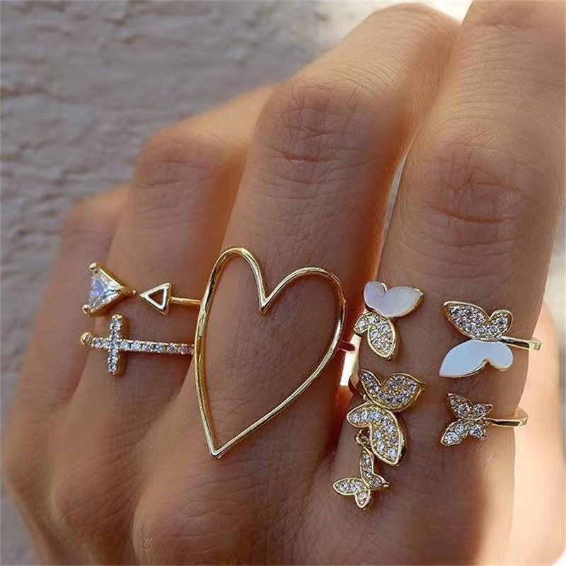 

LW 5-piece Heart Butterfly Decoration Ring, Gold
