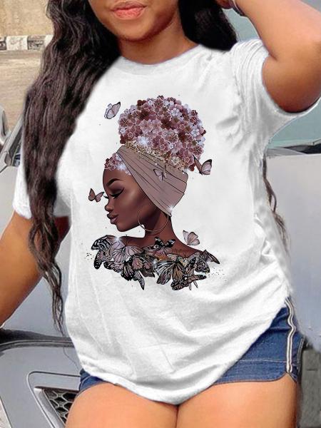 

LW Round Neck Figure Print T-shirt, White