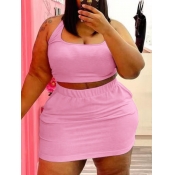 LW BASICS Plus Size U Neck Elastic Two-piece Skirt