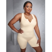 LW Plus Size Sporty V Neck Elastic Apricot One-pie