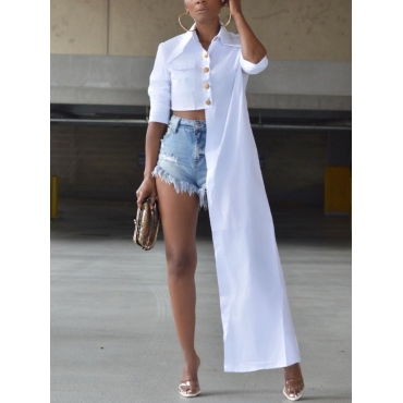 

LW Button Design Asymmetrical Blouse, White