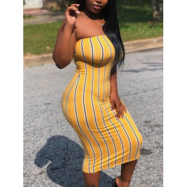 

Lovely Off The Shoulder Striped Dress, Yellow