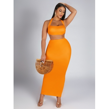 

LW SXY Backless Orange Two Piece Skirt Set, Croci