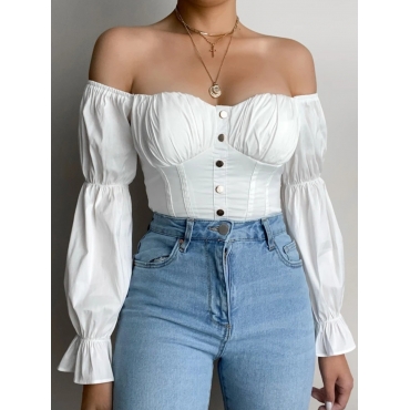 

LW Off The Shoulder Ruffle Design Blouse, White