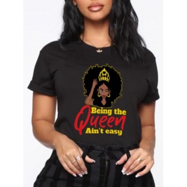 

Lovely Figure Letter Print T-shirt, Black