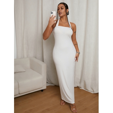 

LW Casual Backless Bandage Design White Ankle Length Dress