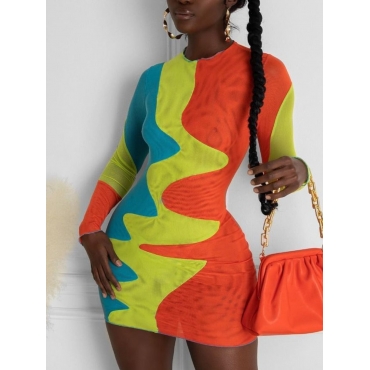 

LW SXY Round Neck Color-lump Bodycon Dress, Multi