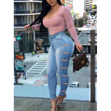 

LW Mid Waist Ripped Jeans, Blue