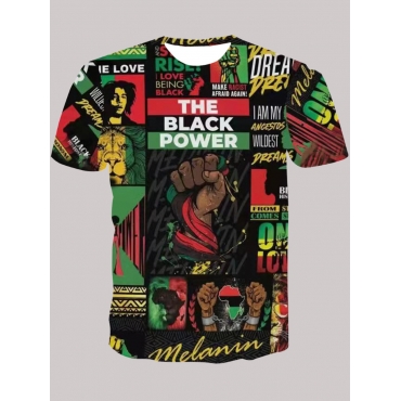 

LW Men Fist Letter Print T-shirt, Black