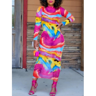 

LW SXY Tie-dye See-through Bodycon Dress, Rose red