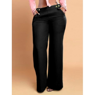 

Lovely Mid Waist Button Design Flared Pants, Black