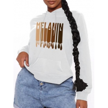 

LW Hooded Collar Letter Print Oversized Hoodie, White