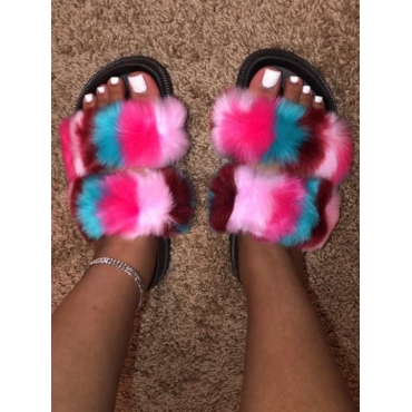 

LW Casual Striped Fluffy Multicolor Slippers, Multi