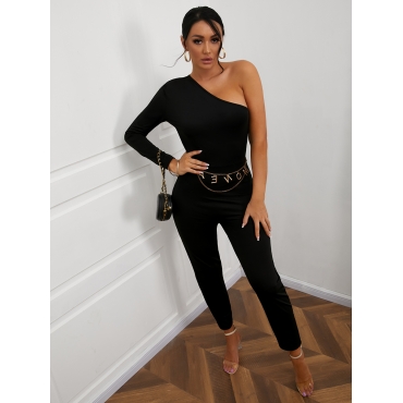 

LW One Shoulder Regular Fit One-piece Jumpsuit, Black