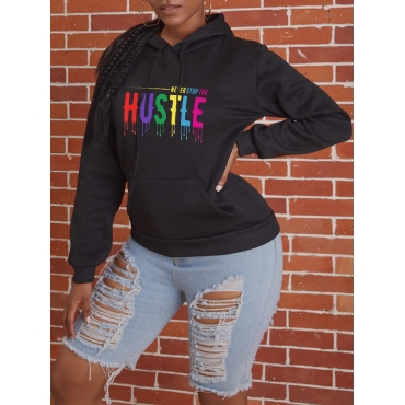 

LW Letter Print Patchwork Oversized Hoodie, Black