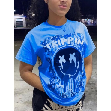 

Lovely Letter Print Patchwork T-shirt, Blue