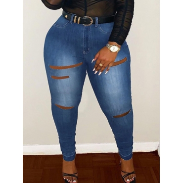 

LW Plus Size High-waisted Ripped Jeans, Blue