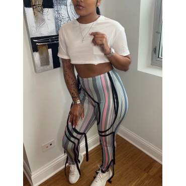 

Lovely Striped Tassel Design Pants, Multi