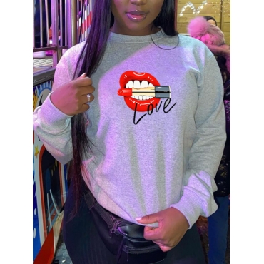 

LW BASICS Lip Letter Print Oversized Hoodie, Light grey