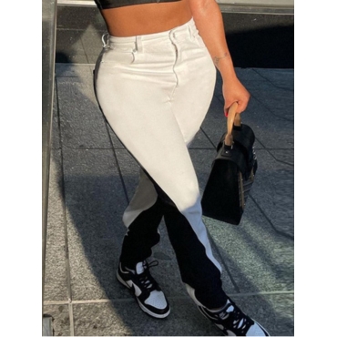 

Lovely Mid Waist Patchwork Pants, White