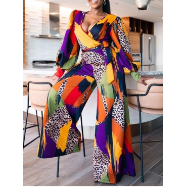 

LW Plus Size Leopard Print Wide Leg Jumpsuit, Purple