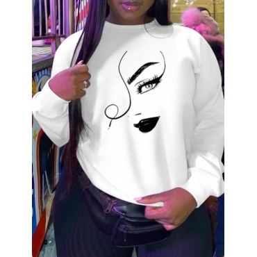 

LW Plus Size Face Print Oversized Hoodie, White