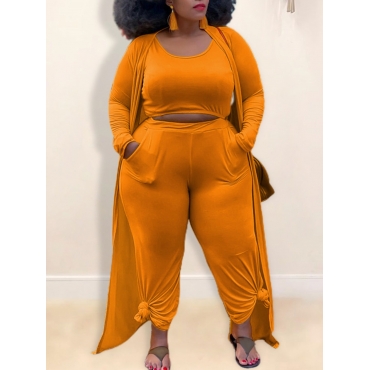 

LW BASICS Plus Size U Neck Elastic Three Piece Pants Set, Croci
