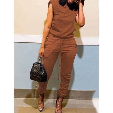 

LW Hooded Collar Kangaroo Pocket Pants Set, Coffee