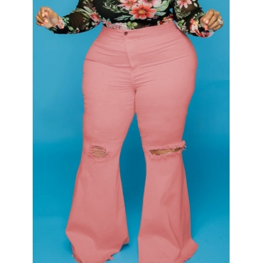 

LW Plus Size Ripped Flared Jeans, Pink
