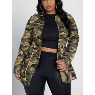 

LW Plus Size Camo Print Pocket Design Coat, Army green camouflag