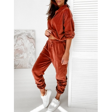 

LW Velvet Dropped Shoulder Oversized Pants Set, Brick red