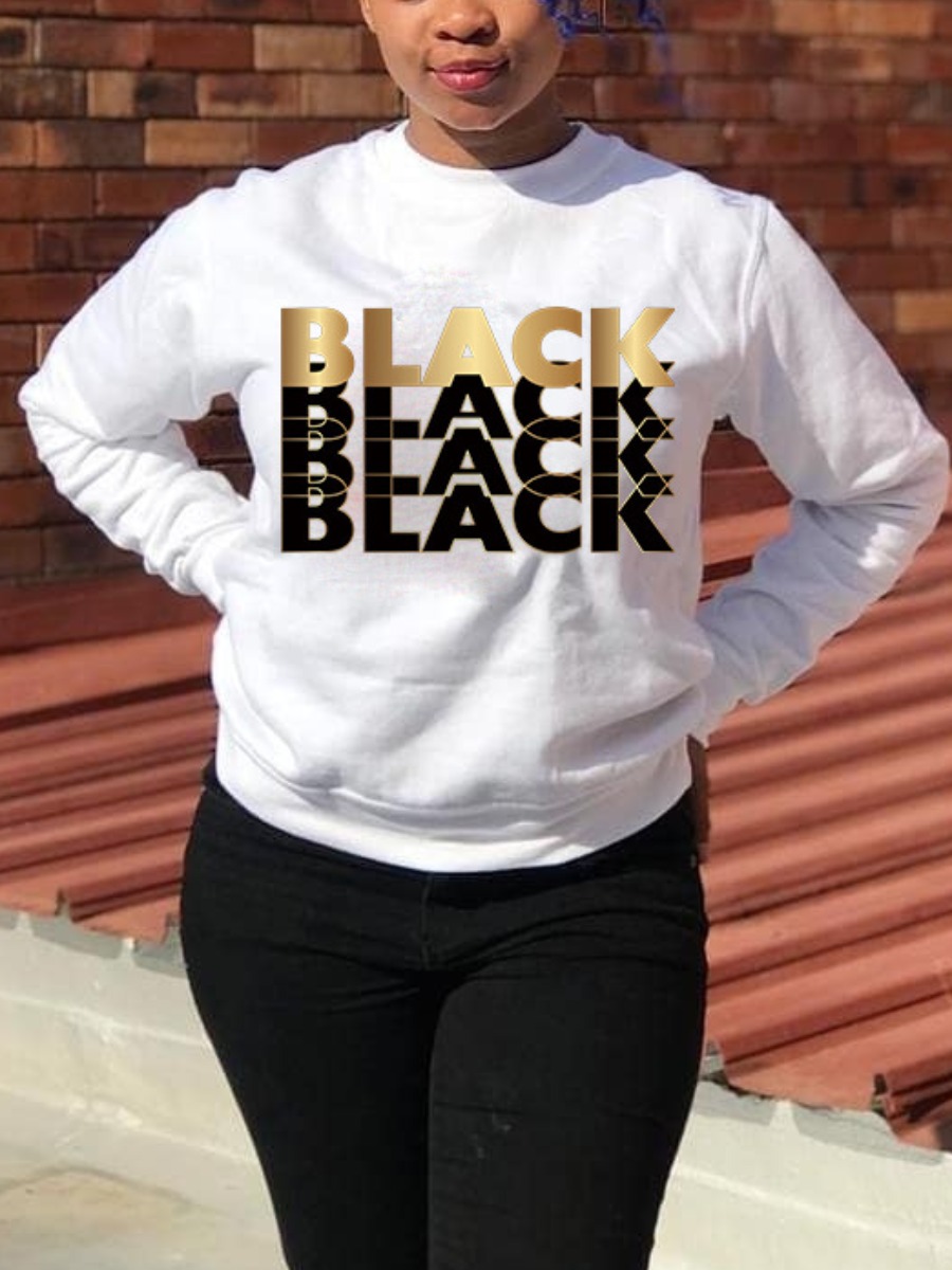 

LW BASICS Round Neck Letter Print Hoodie, White