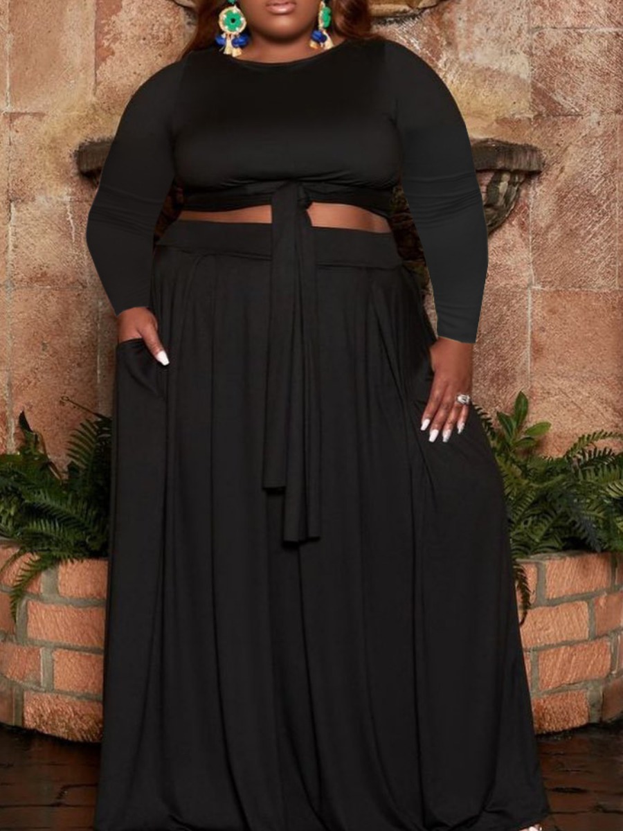 

LW Plus Size Fold Bandage Design Skirt Set, Black