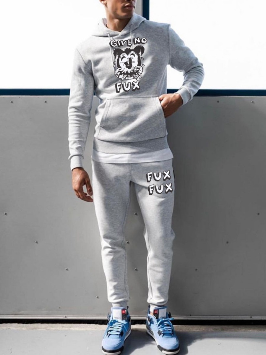 

LW Men Cartoon Letter Print Pants Set, Grey