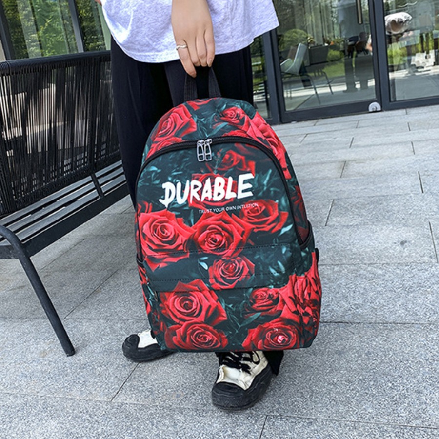 

LW Floral Letter Print Backpack, Red