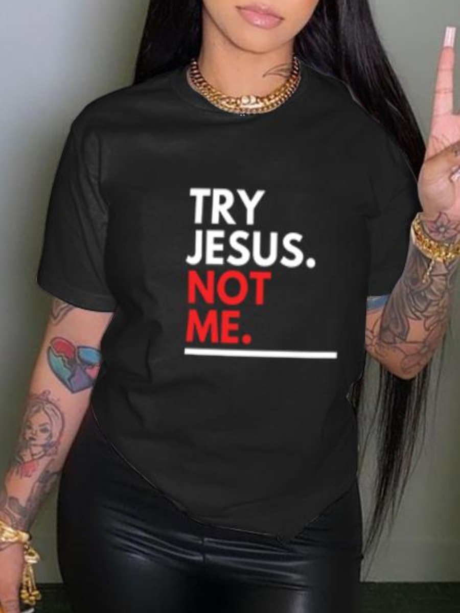 LW Round Neck Letter Print T-shirt