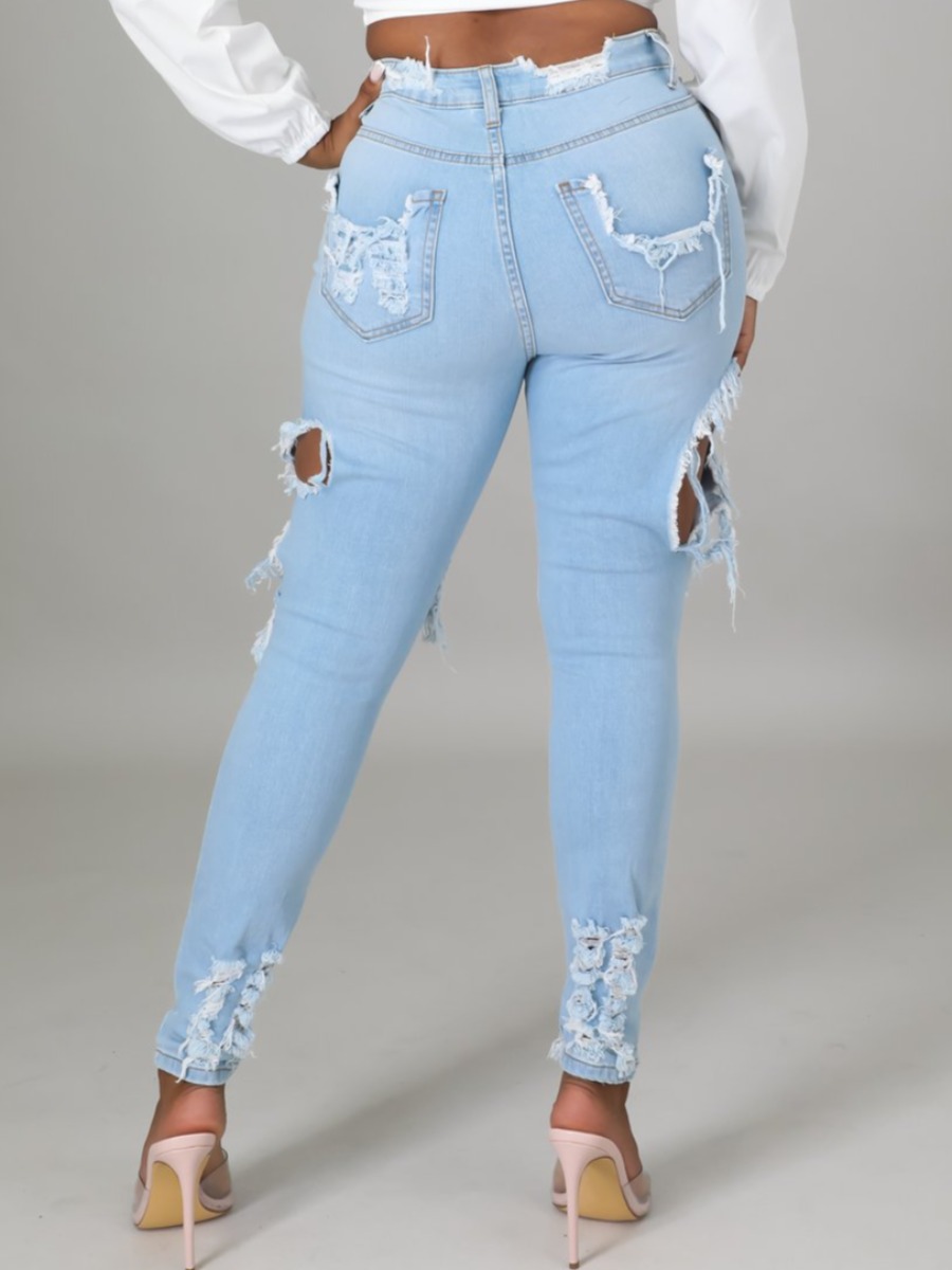 

LW High-waisted Ripped Jeans, Baby blue