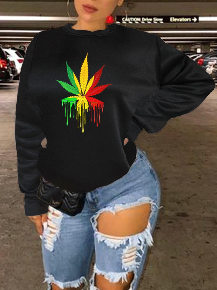 

LW Leaf Print Oversized Hoodie, Black