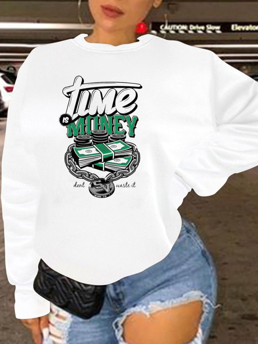 

LW Plus Size Letter Print Oversized Hoodie, White