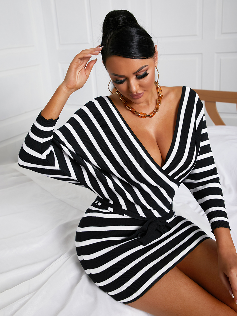

LW V Neck Striped Dress, Stripe